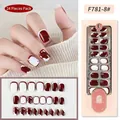 French red and white press-on nail kit with 24 pieces of glossy resin fake nails - F781-8/Square/Wine Red White French