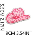 Pink cowboy hat patch with silver sequins and floral embroidery, dimensions 9x5.5cm - No.8-Cowboy Hat