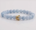 8mm light blue faceted stone bead bracelet with a detailed gold crown charm for men - Light Blue Natural Stone