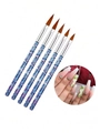 Set de 5 pinceaux nail art avec manches bleus pailletés et poils en fibres brunes - Lot de 5 Brosses à Ongles / Pailleté Bleu