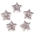 Set of five silver star charms with clear rhinestones for DIY floating locket bracelets - Silver Rhinestone Pentagram (F1068)