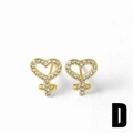Golden heart and cross stud earrings with white zircon pavé setting for women - Style D-Female Symbol