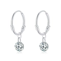 Minimalist S999 sterling silver hoop earrings with round clear zircon drop pendants - S999 Sterling Silver / Zircon Earrings