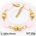 Goldenes Perlenarmband mit rosa Harzsteinen und Karabinerverschluss 180 mm Länge - Rosa Ovaler Perlenstil (KB183027-BH)
