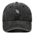Cappello da baseball in cotone lavato nero con ricamo astronauta bianco e visiera curva - Regolabile / Nero