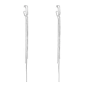Silver tassel earrings with sparkling rhinestones and long metallic chain fringe - Silver (2042)