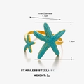 18K gold plated stainless steel starfish ring with turquoise enamel finish - Double Starfish (873-14) / Gold