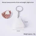 Realistic white rice ball keychain with detailed grain texture and metal ring 3.2cm - White Triangle Rice Ball With Keychain