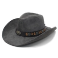 Dark grey western cowboy hat with wide brim, leather band and bull head metal badge - M (56-58cm) / Dark Gray