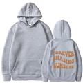 Light gray pullover hoodie with kangaroo pocket and Forever Chasing Sunsets back print - S / Light Gray
