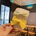 Detail of floral and solid yellow fabric bow hair clips set on a handmade display card - 5# Yellow Floral Yellow Set of 2