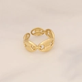 Detail of gold geometric stainless steel ring featuring a stylish chain link design - Chain Link Style (12#)