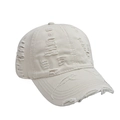 Détails de l'aspect usé et déchiré sur la casquette de baseball vintage en coton lavé écru - Réglable / Blanc Cassé