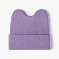 Cute lavender knit beanie with cat ears featuring a cozy ribbed design and folded cuff - One Size / Purple
