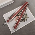 Adjustable woven shoulder strap in red and coffee plaid with silver metal hooks - Red White Coffee + Silver Hook