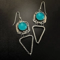 Pendientes bohemios vintage con cabujón turquesa y colgante triangular de estilo retro - Pendientes bohemios de gemas con marco triangular (Estilo C)