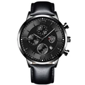 Orologio da uomo Deyros in pelle nera con quadrante in carbonio e datario sport - Cinturino Nero Lancette Nere