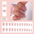 Uñas postizas de almendra rosa nude con borde francés metálico plateado, modelo W887 - Estilo de Línea Plateada Mate (W887)