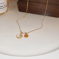 Golden snake chain necklace with round cat-eye stone and metal tag on white plate - Gold Round (6# Necklace)