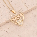 Gold heart pendant necklace with MAMA lettering and cubic zirconia on beige stone - Heart Hollow MAMA Style(10#)