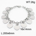 Pulsera de dijes de corazón de plata pulida con cadena de eslabones de 200x6mm - Estilo de Corazón Pulido Grande Color Acero (KB179408-Z)