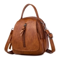 Brown vintage PU leather crossbody bag with multiple zipper compartments and top handle - Brown