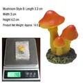 Three-headed orange mushroom garden miniature with green grass base and resin texture - Mushroom Style B