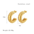 Golden C-shaped stainless steel earrings featuring a textured ribbed design and metallic finish - Gold Ribbed Croissant Texture