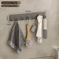 Wall-mounted gunmetal gray 7-hook rack for bathroom and kitchen, dimensions 31.6x5.2x3.3cm - Grey 7-Hook Large