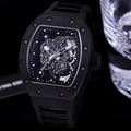 Skeleton tonneau mechanical watch with black rubber strap and luxury exposed movement - Black