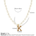 Freshwater pearl necklace with gold letter K pendant in polished stainless steel - Letter K Artificial Pearl Gold Tone Necklace