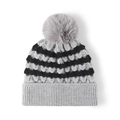 Winter fleece-lined beanie with gray pom-pom and striped honeycomb knit pattern - Adjustable / Gray Wave Pattern (23B004 Gray)