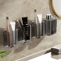 Wall-mounted dark gray transparent bathroom organizer set for brushes and toiletries - Family of 4-Smoke Grey