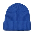 Close-up of royal blue ribbed knit beanie featuring thick vertical texture and folded cuff - M (56-58cm) / Blue