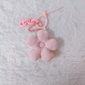 Pink and white plush flower keychain with matching pink plastic chain and carabiner - Pink White