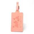 Pink PU leather luggage tag featuring embossed world map design and adjustable strap - Luggage Tag / Pink
