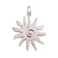 Silver celestial sun pendant with spiral center and wavy rays for necklaces - Silver Spiral Sun Geometric
