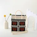 Knitted tote bag with brown bear patterns in cream and black color block style - Beige & Coffee {Bear}