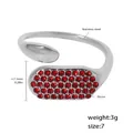 Bague ouverte en acier inoxydable argenté ornée de zircons rouges et goutte d'eau - US 7 / Style Zircone Rouge Argentée (A244)