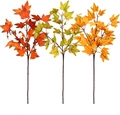 Artificial maple leaf stems in dark red, yellow green, and orange for autumn decor - Red