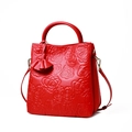 Red genuine leather handbag with embossed rose pattern and elegant tassel accessory - L29cm*W12cm*H29cm Handle 10cm / Red
