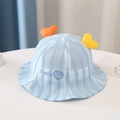 Detail of baby sun hat with light blue mesh, heart patches, and Smile embroidery - Kids' Universal Size / Double Heart Blue