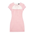Pink and white plaid mini dress with hollow cut-out neckline and bow lace-up detail - XS / Pink