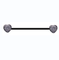 Detail of black industrial barbell with heart-shaped ends and sparkling crystals - Black Black Glitter Heart