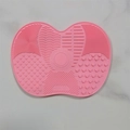 Pink heart-shaped silicone makeup brush cleaning mat with varied washing textures - Small Apple Shape / Sakura Pink