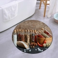 Absorbent flannel round floor mat with realistic kitchen spice print for bath and home - 120x120cm / Kitchen Spice Jars