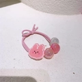 Pink elastic hair tie featuring a cute acrylic bunny pendant and iridescent beads - Pink Printed Rabbit