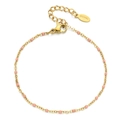 Bohemian gold stainless steel bracelet with dainty pink enamel bead accents - Gold Pink