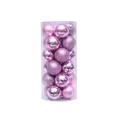 Pink Christmas ornaments set with matte, glossy, and glitter finishes in a clear tub - Pink