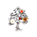 Silver tree of life brooch with colorful enamel details and a red heart gemstone - Silver Enamel Tree of Life (HC0158)
